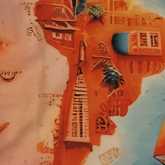 Artfully done world travel map bright orange and turquoise on white background l - Picture 6 of 8